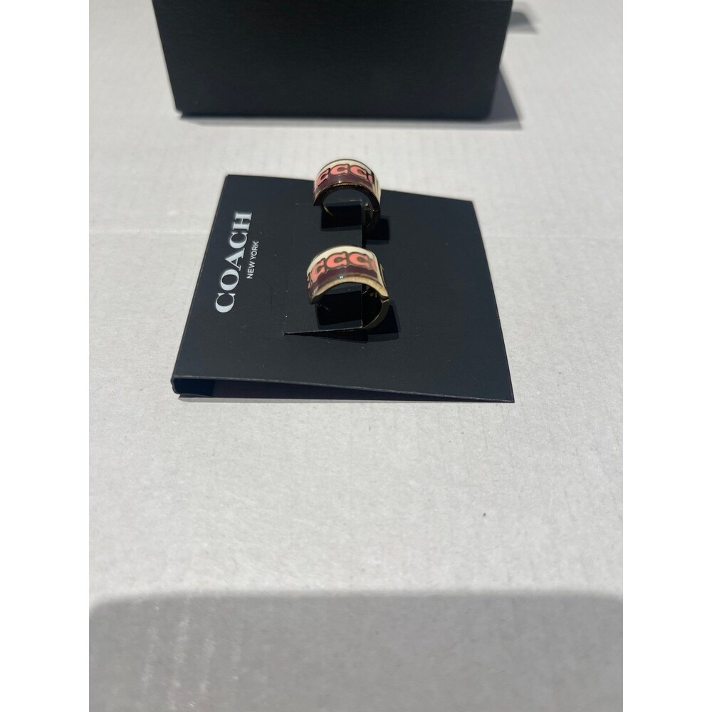 Coach Signature C Huggie Earrings - Pink, Burgundy New - Picture 5 of 5